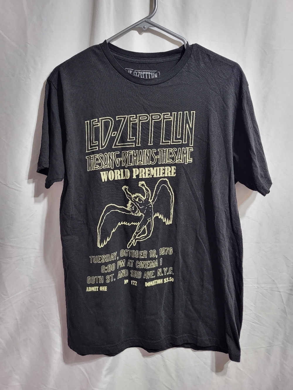 Led Zeppelin Black Graphic Band T-Shirt - Angel Print, Size Large